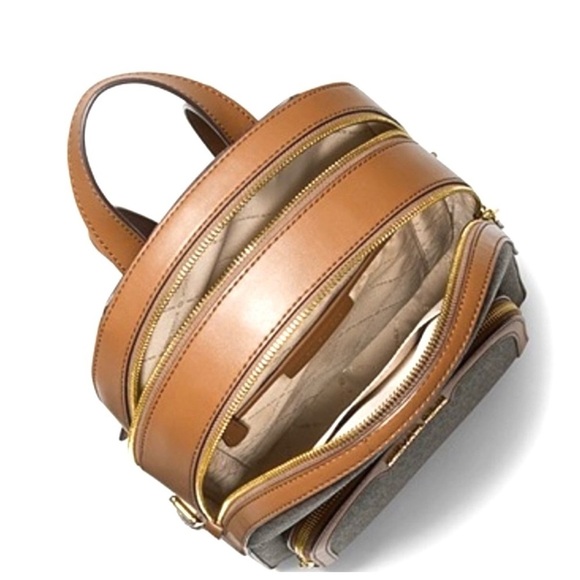 MICHAEL KORS JAYCEE MEDIUM BACKPACK & LARGE DOUBLE ZIP WALLET BROWN/GOLD - Picture 12 of 16